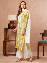 Women's Yellow Festive Floral Full Sleeves Kurta Sets
