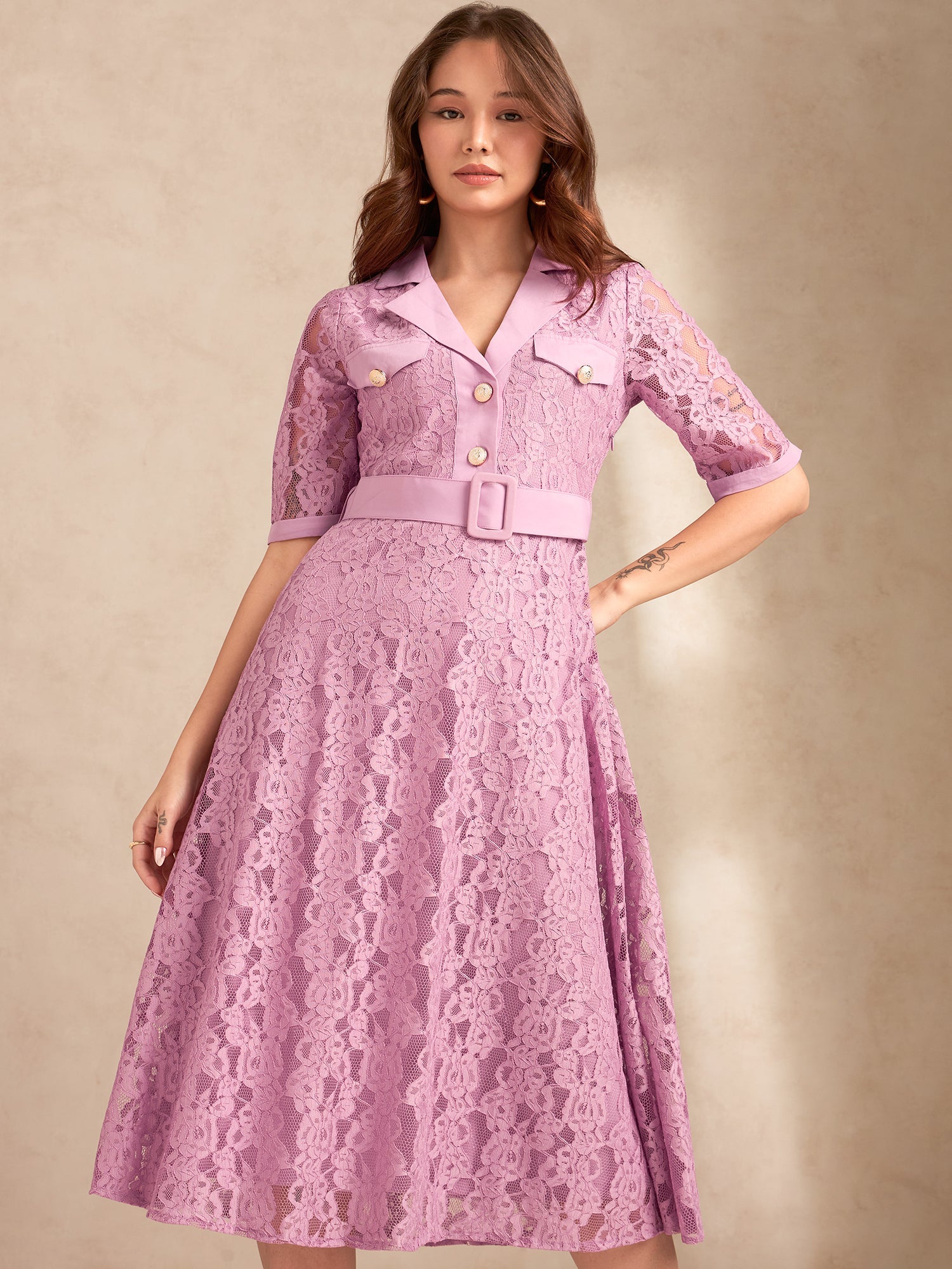 Women's Lilac Casual A-Line Dress
