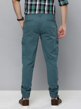 Men's Green Slim Fit Solid Mid Rise Stretchable Cuffed Cargos