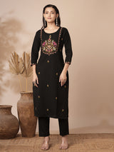 Women's Black Casual Three Quarter Sleeves Co-ords Set