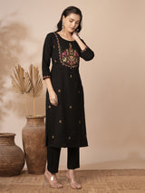 Women's Black Casual Three Quarter Sleeves Co-ords Set