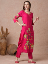 Women's Pink Casual Three Quarter Sleeves Co-ords Set