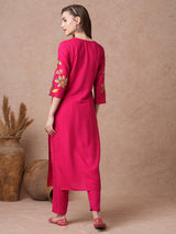 Women's Pink Casual Three Quarter Sleeves Co-ords Set