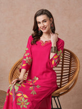 Women's Pink Casual Three Quarter Sleeves Co-ords Set