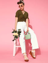 Women's White Casual Solid Straight Fit Cargos