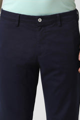 Men's Navy Casual Solid Slim Fit Trouser