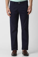 Men's Navy Casual Solid Slim Fit Trouser
