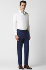 Men's Navy Formal Solid Slim Fit Trouser