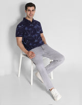 Men's Navy Casual Regular Fit Printed Half Sleeves Polo Tshirt