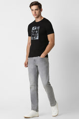 Men's Black Casual Slim Fit Printed Half Sleeves Tshirt