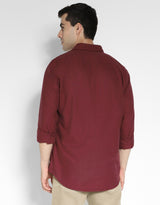 Men's Burgundy Casual Slim Fit Solid Full Sleeves Shirt