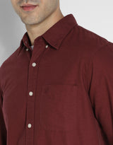 Men's Burgundy Casual Slim Fit Solid Full Sleeves Shirt