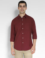 Men's Burgundy Casual Slim Fit Solid Full Sleeves Shirt