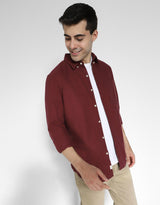 Men's Burgundy Casual Slim Fit Solid Full Sleeves Shirt
