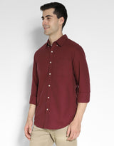 Men's Burgundy Casual Slim Fit Solid Full Sleeves Shirt