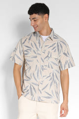 Men's Beige Casual Regular Fit Printed Half Sleeves Shirt