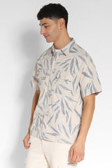 Men's Beige Casual Regular Fit Printed Half Sleeves Shirt