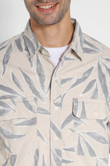 Men's Beige Casual Regular Fit Printed Half Sleeves Shirt