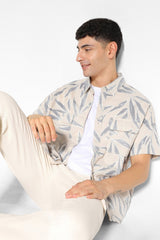 Men's Beige Casual Regular Fit Printed Half Sleeves Shirt