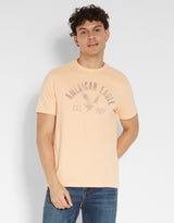 Men's Orange Casual Regular Fit Printed Half Sleeves Tshirt