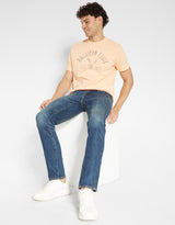 Men's Orange Casual Regular Fit Printed Half Sleeves Tshirt