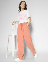 Women's Peach Casual Regular Fit Solid Trackpant