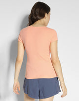 Women's Peach Casual Regular Fit Printed Half Sleeves Tshirt