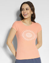 Women's Peach Casual Regular Fit Printed Half Sleeves Tshirt