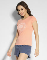 Women's Peach Casual Regular Fit Printed Half Sleeves Tshirt