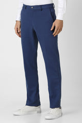 Men's Blue Casual Solid Slim Fit Trouser