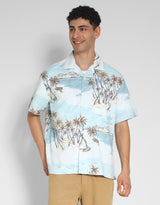 Men's Blue Casual Regular Fit Printed Half Sleeves Shirt