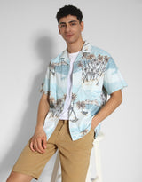 Men's Blue Casual Regular Fit Printed Half Sleeves Shirt