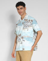 Men's Blue Casual Regular Fit Printed Half Sleeves Shirt