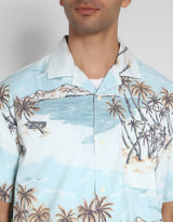 Men's Blue Casual Regular Fit Printed Half Sleeves Shirt