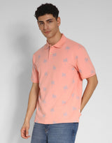 Men's Orange Casual Regular Fit Printed Half Sleeves Polo Tshirt