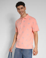 Men's Orange Casual Regular Fit Printed Half Sleeves Polo Tshirt