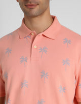Men's Orange Casual Regular Fit Printed Half Sleeves Polo Tshirt