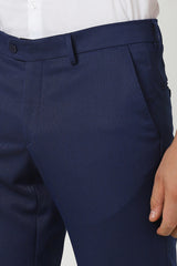 Men's Navy Formal Solid Straight Fit Trouser