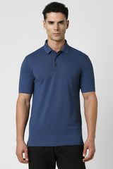 Men's Blue Casual Regular Fit Solid Half Sleeves Polo Tshirt
