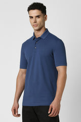 Men's Blue Casual Regular Fit Solid Half Sleeves Polo Tshirt