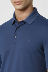 Men's Blue Casual Regular Fit Solid Half Sleeves Polo Tshirt