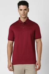 Men's Red Casual Regular Fit Solid Half Sleeves Polo Tshirt