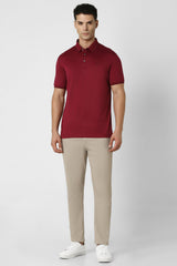 Men's Red Casual Regular Fit Solid Half Sleeves Polo Tshirt