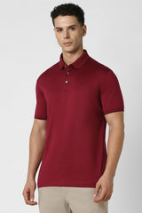 Men's Red Casual Regular Fit Solid Half Sleeves Polo Tshirt