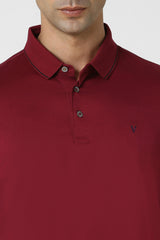 Men's Red Casual Regular Fit Solid Half Sleeves Polo Tshirt