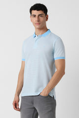 Men's Blue Casual Regular Fit Solid Half Sleeves Polo Tshirt
