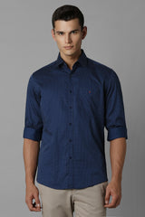Men's Navy Blue Casual Full Sleeves Shirt