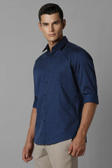 Men's Navy Blue Casual Full Sleeves Shirt