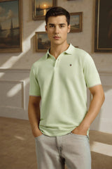Men's Green Casual Solid Slim Fit Half Sleeves Polo Tshirt
