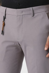 Men's Grey Formal Solid Straight Fit Trouser